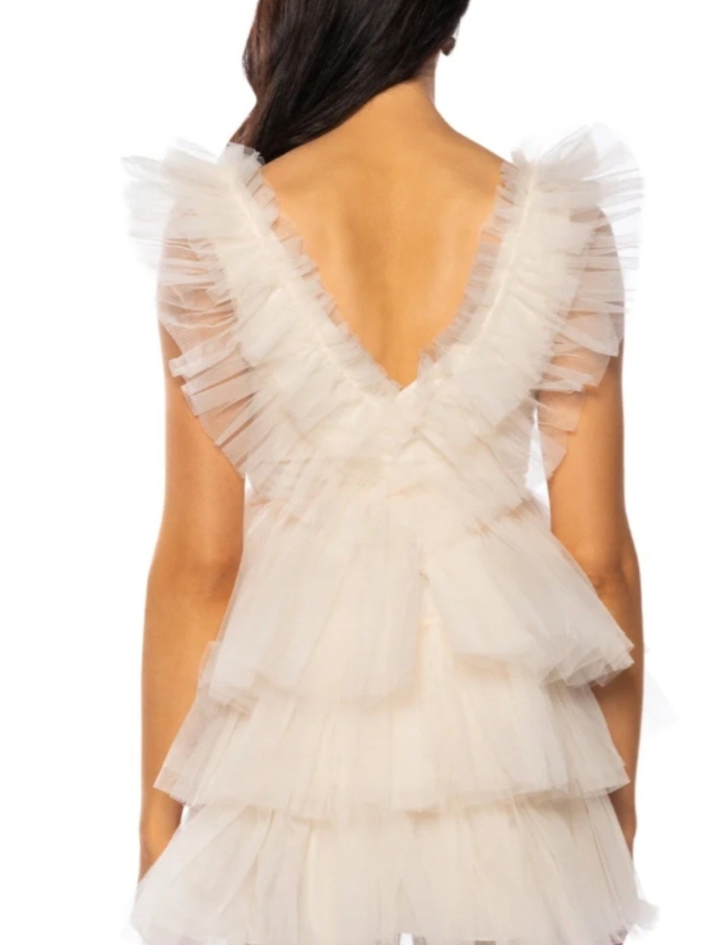 AKIRA Cream Ruffled Tulle Backless Mini Dress